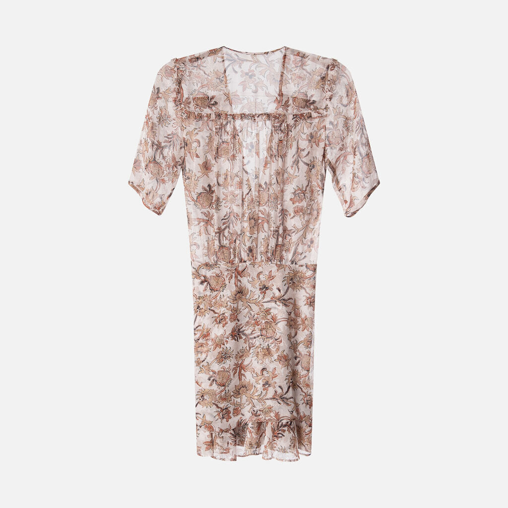 Veronica Beard Brown Floral Silk Ruch Dress