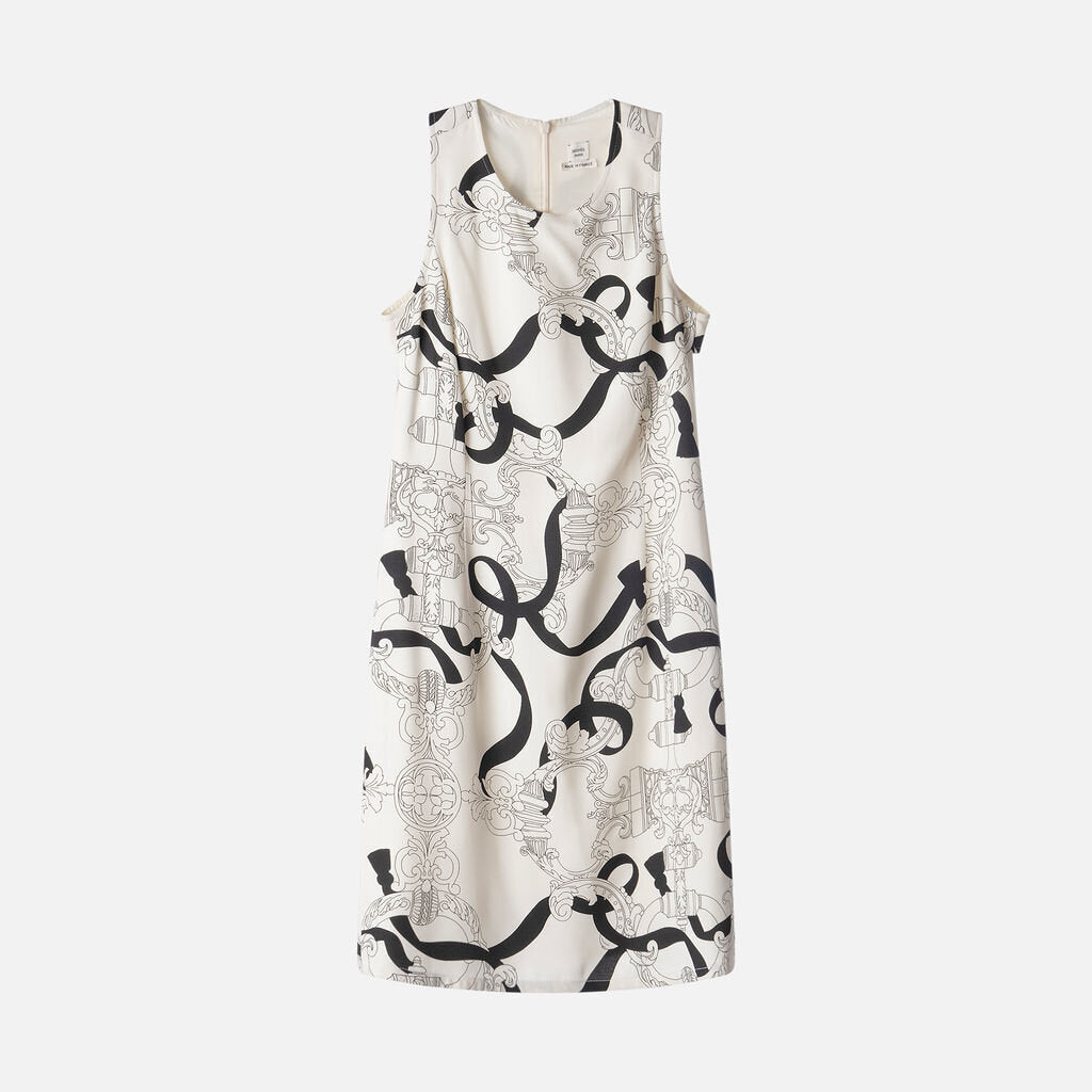 Hermes White & Black Printed Silk Dress