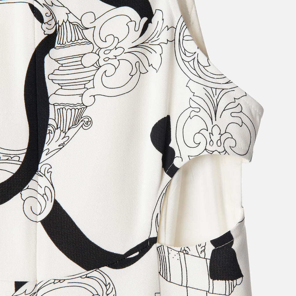 Hermes White & Black Printed Silk Dress