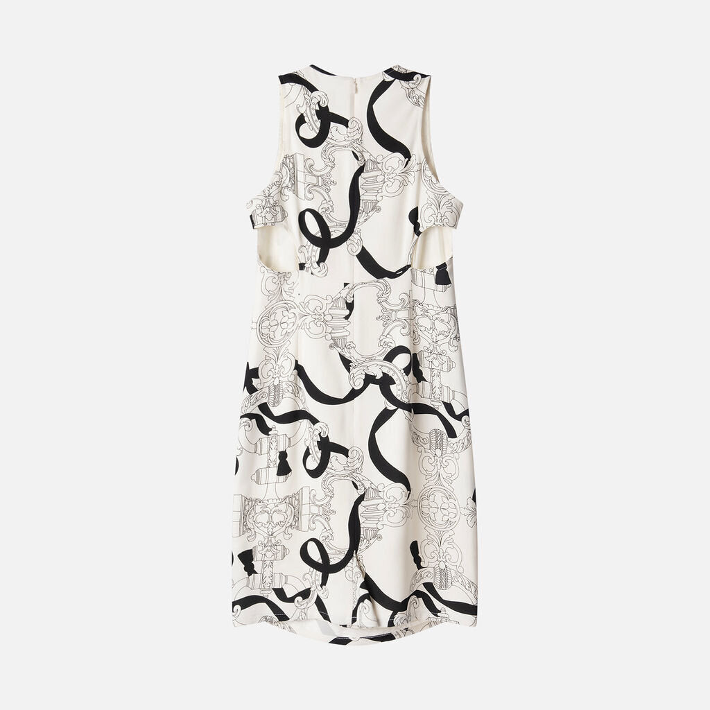 Hermes White & Black Printed Silk Dress