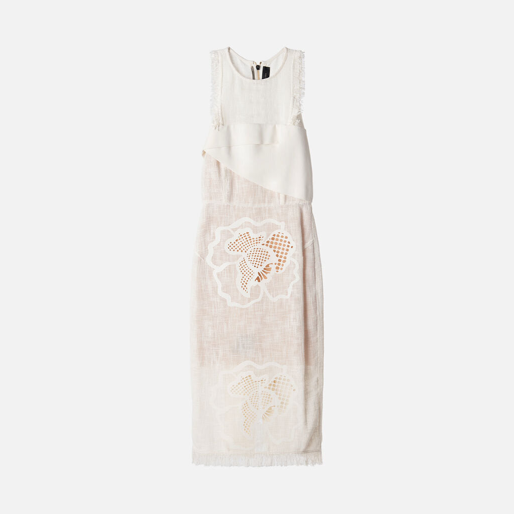Roland Mouret Ivory Cotton Blend Mesh Midi Dress