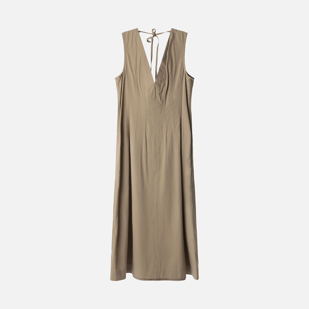 Bottega Veneta Tan Tie Detail Cotton Blend Maxi Dress