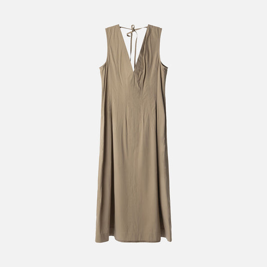 Bottega Veneta Tan Tie Detail Cotton Blend Maxi Dress