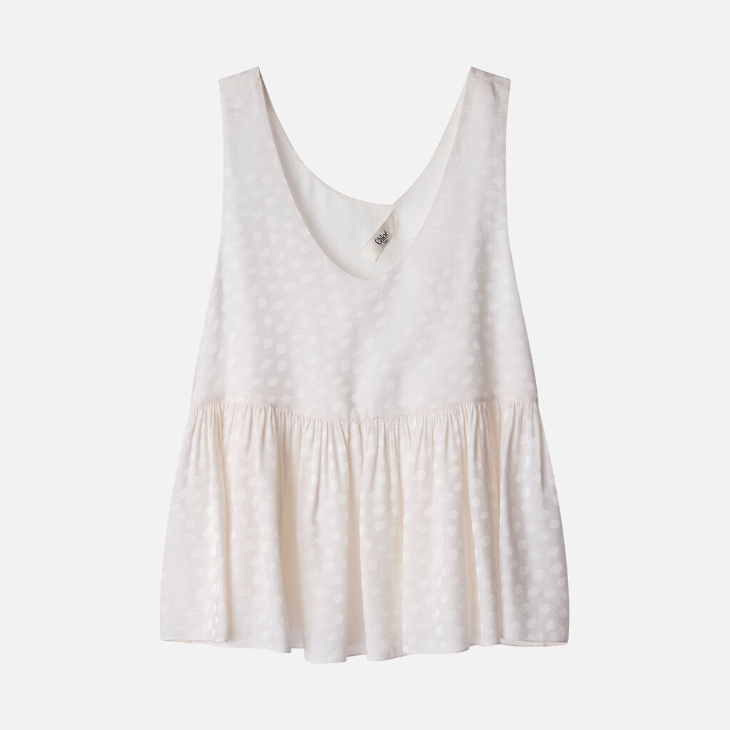 Chloe White Silk Polka Peplum Top