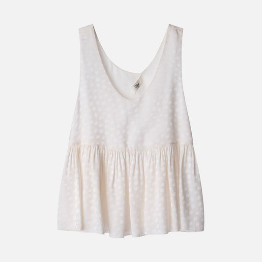Chloe White Silk Polka Peplum Top