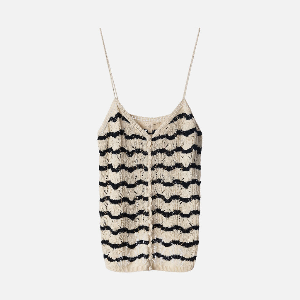 Sezane Black & Cream Stripe Spaghetti Strap Cotton Top