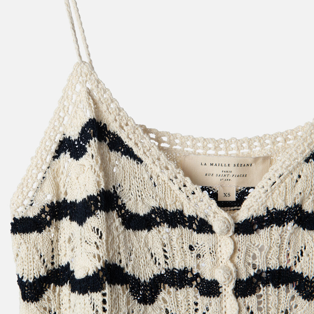 Sezane Black & Cream Stripe Spaghetti Strap Cotton Top