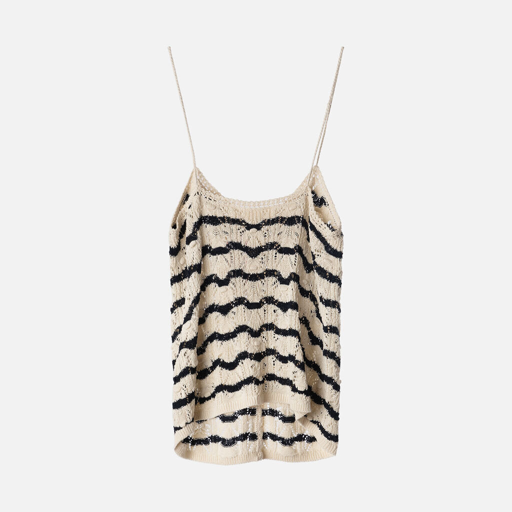 Sezane Black & Cream Stripe Spaghetti Strap Cotton Top