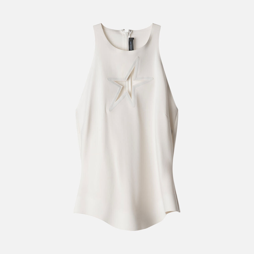 Mugler White Poly Star Sleeveless Top