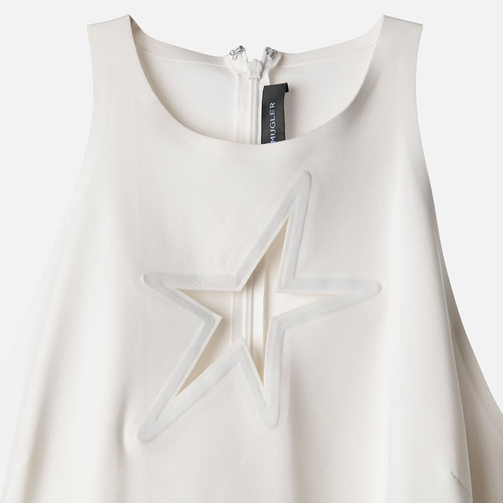 Mugler White Poly Star Sleeveless Top