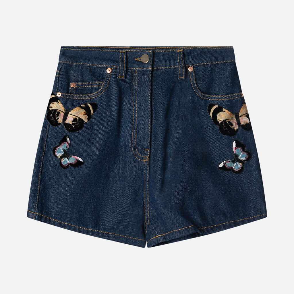 Valentino Dark Wash Denim Butterfly Short