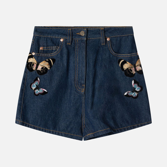 Valentino Dark Wash Denim Butterfly Short