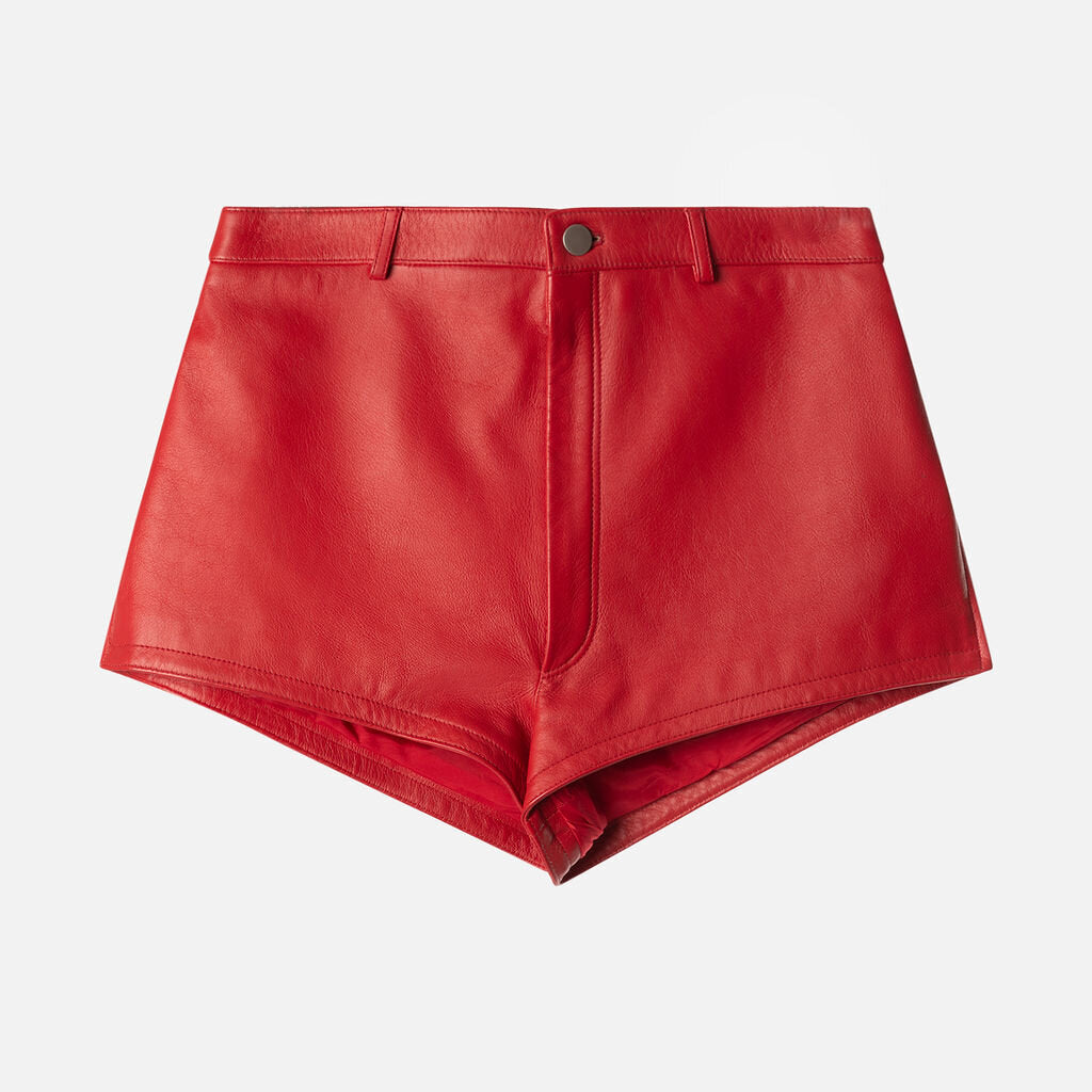 Prada Red Leather Mini Shorts (2025)