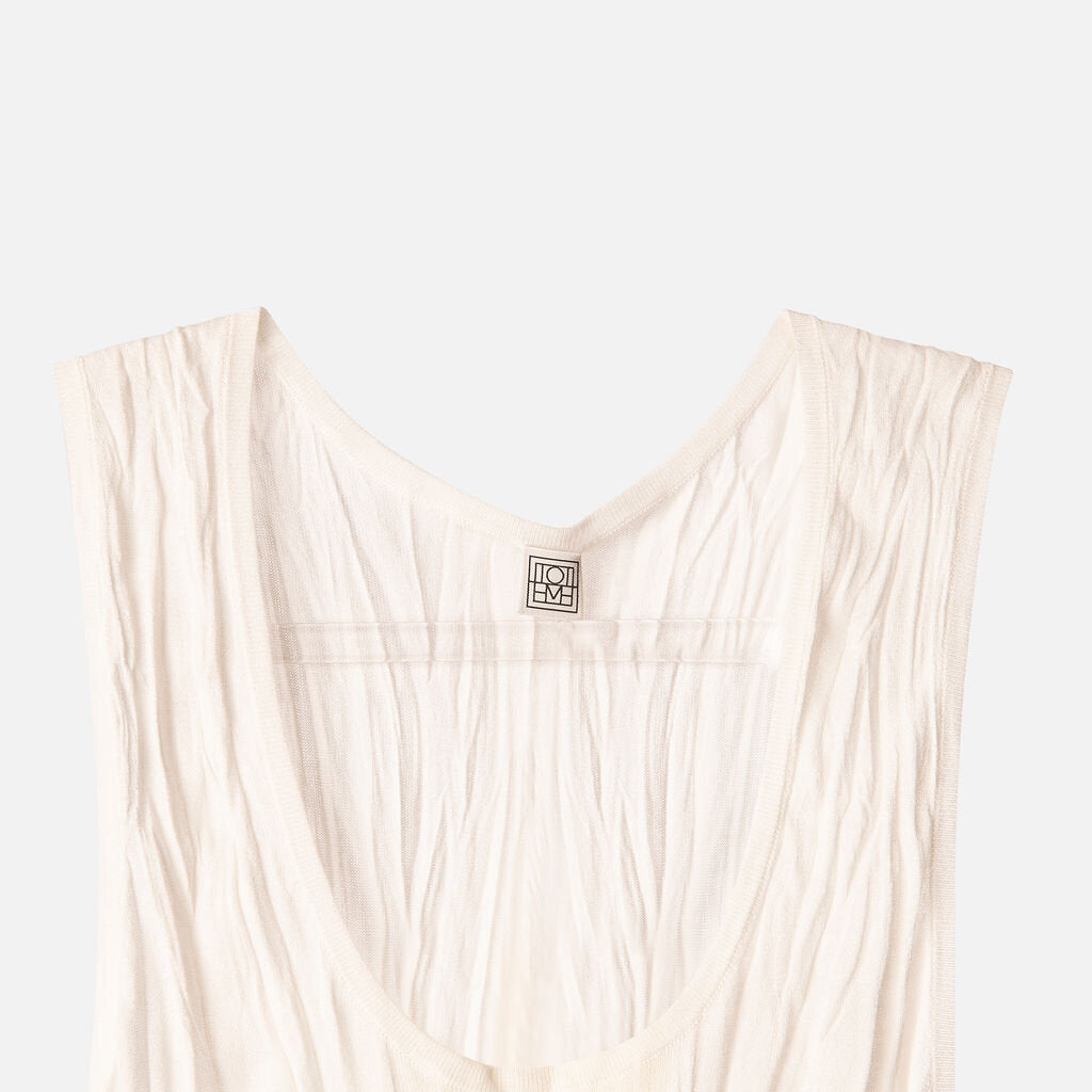 Toteme White Viscose Crinkle Tank Dress