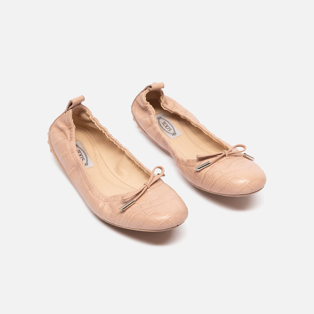 Tod's Pink Croc Embossed Ballet Flats