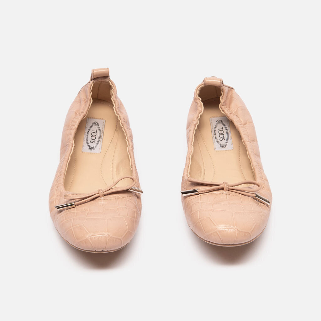 Tod's Pink Croc Embossed Ballet Flats