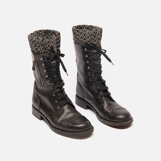 Chanel Black Leather Combat Boot