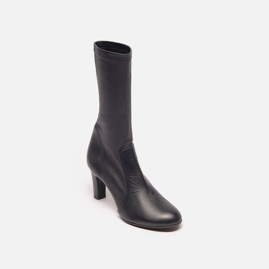 A-Plan-Application Navy Blue Heeled Sock Heel