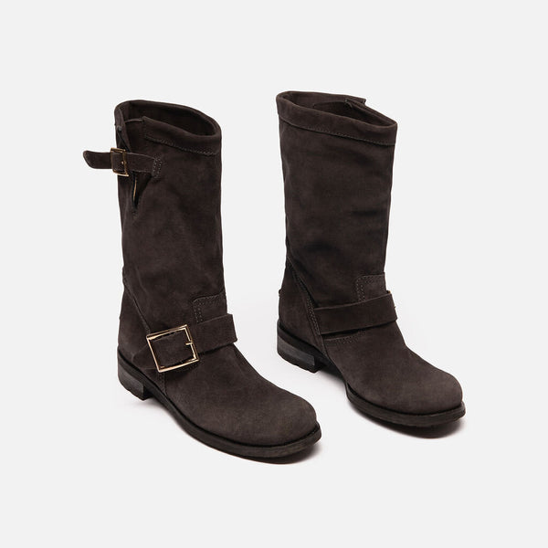 Jimmy Choo Charcoal Suede Moto Boots