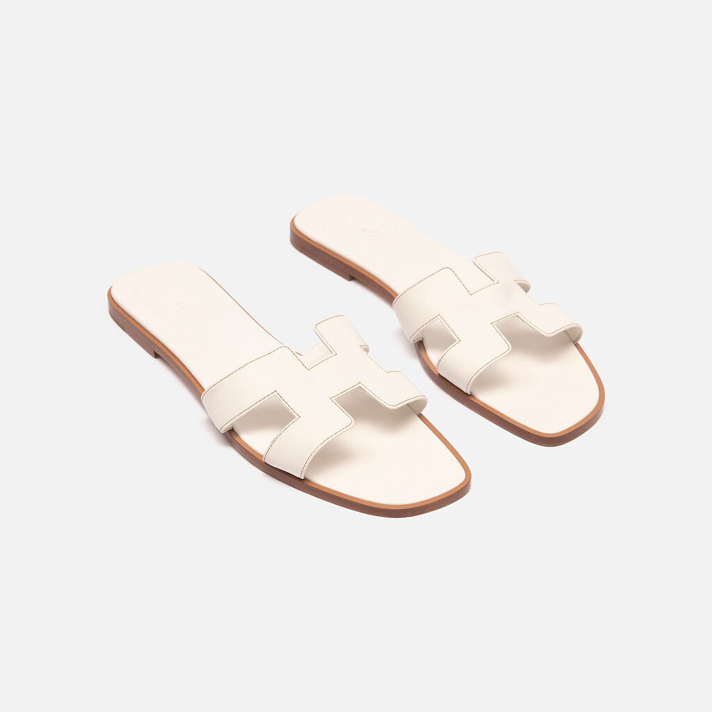 Hermes White Leather Oran Sandal