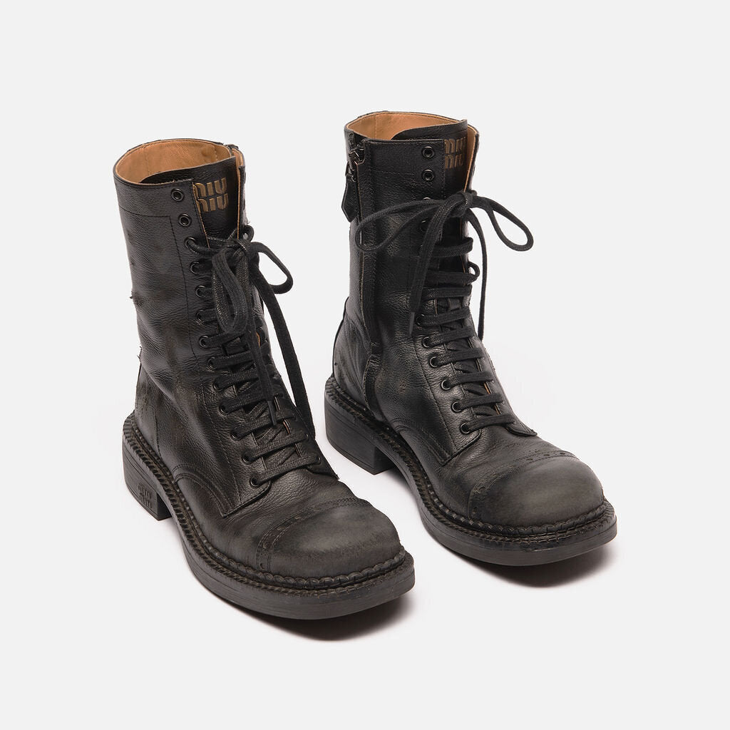 Miu Miu Black Leather Lace Up Boots