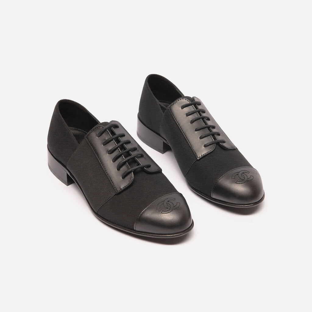 Chanel Uniform Black CC Toe Cap Oxfords