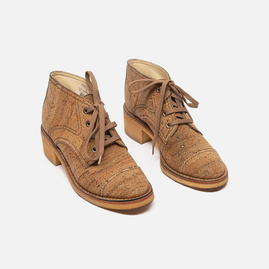 Chanel Beige Cork Lace Up Boots
