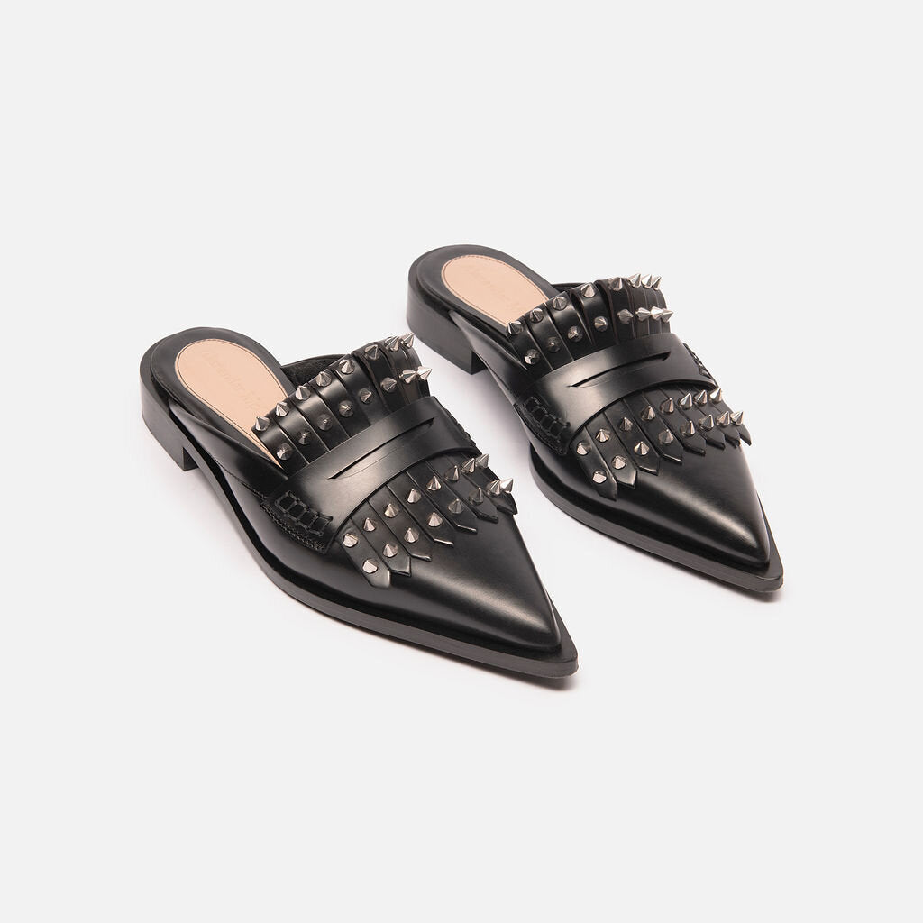 Alexander McQueen Black Leather Studded Mule