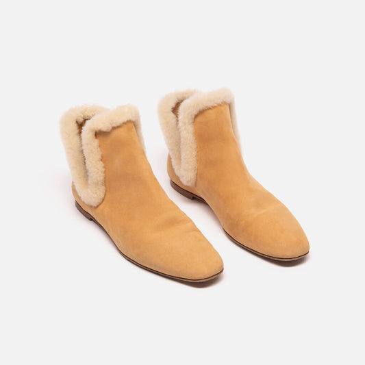 The Row Tan Suede Shearling Boots