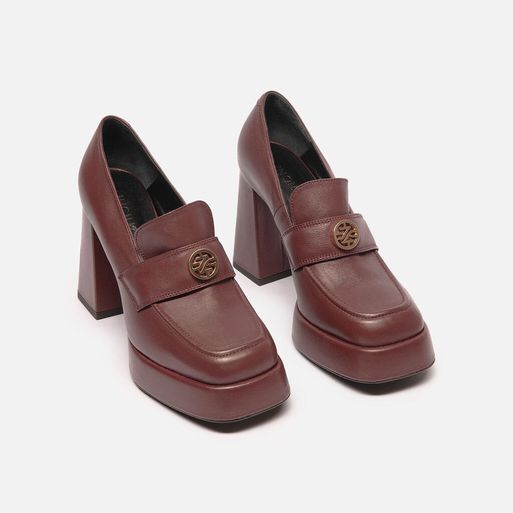 Ingiliz Burgundy Leather Platform Pumps