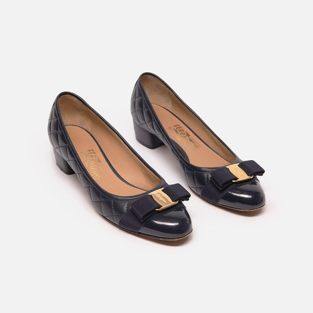 Salvatore Ferragamo Navy Quilted Pump