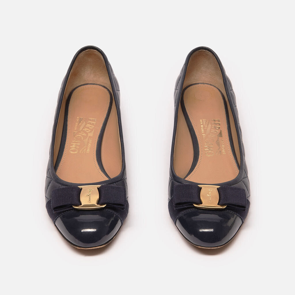 Salvatore Ferragamo Navy Quilted Pump