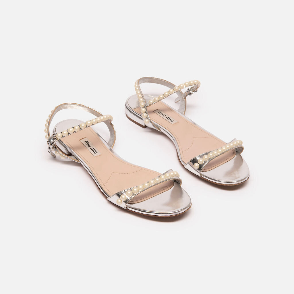 Miu Miu Metallic Pearl Flat Sandals
