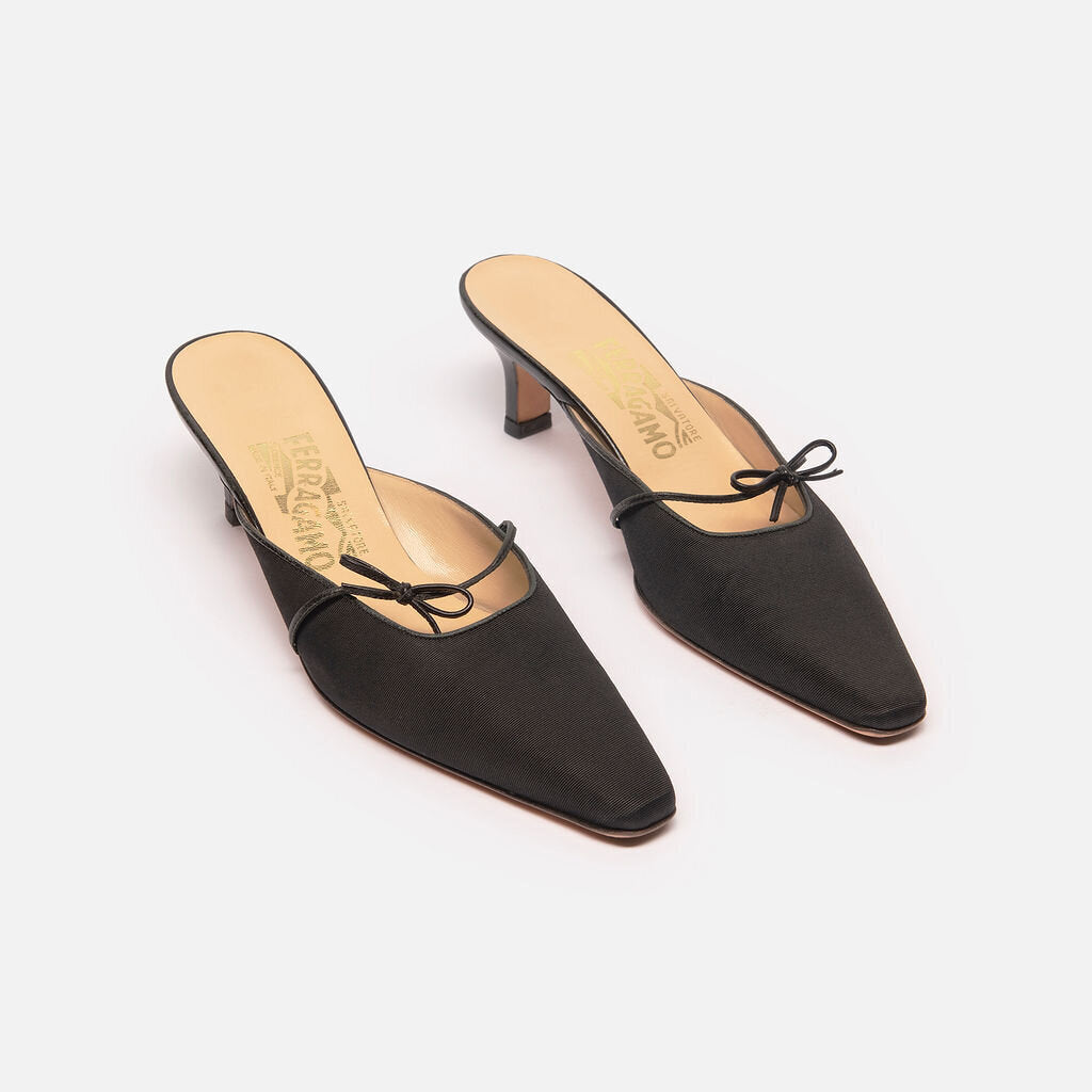 Ferragamo Black Fabric Kitten Heel