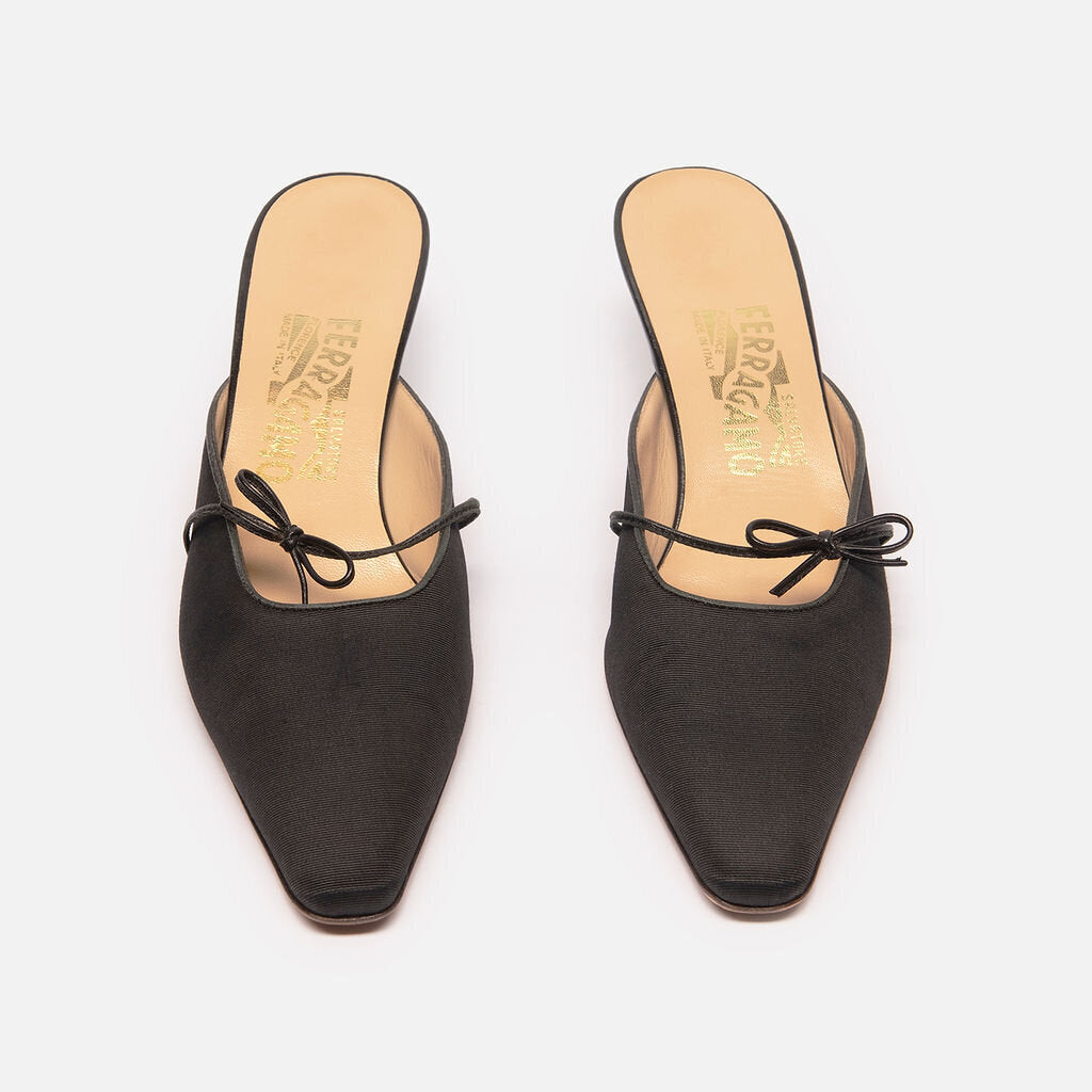Ferragamo Black Fabric Kitten Heel