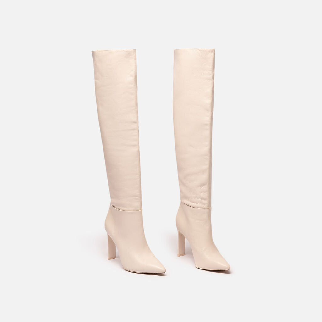 Larroude Cream Leather Boots