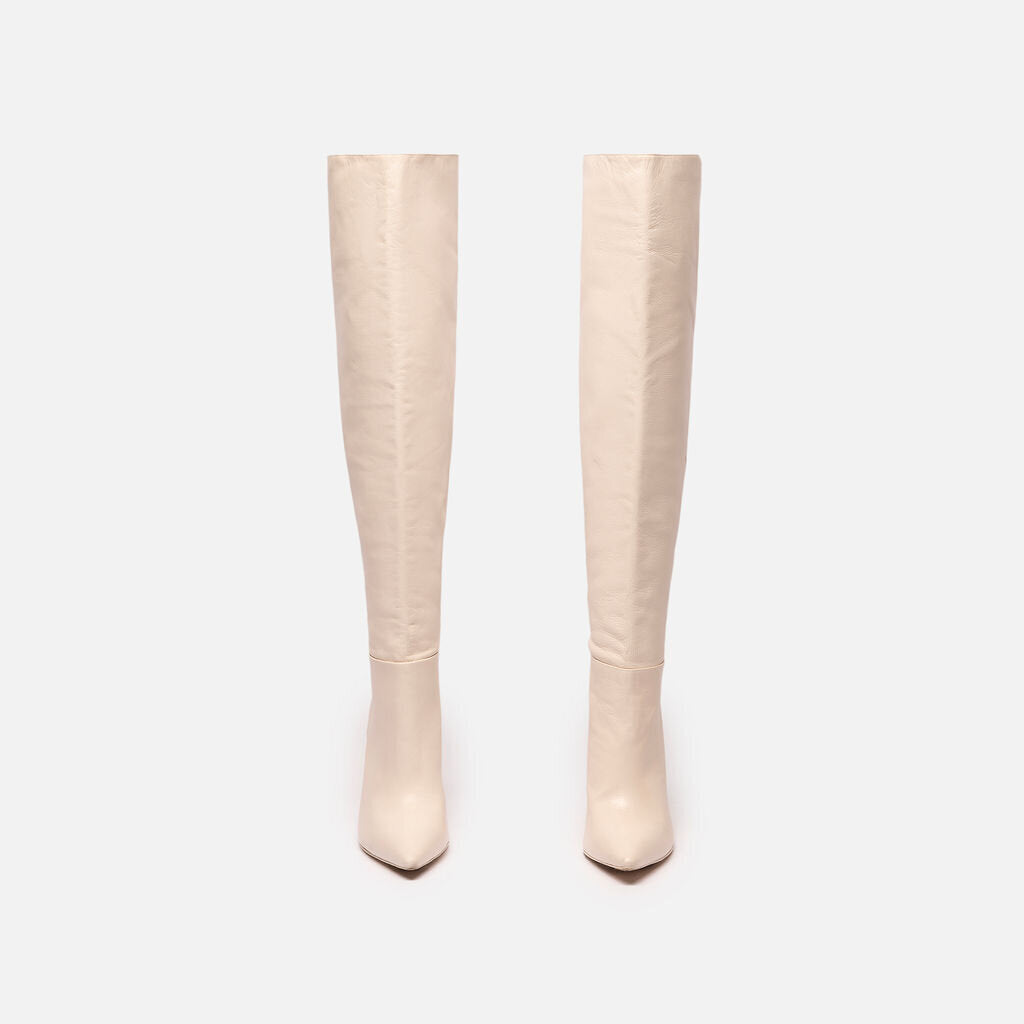 Larroude Cream Leather Boots