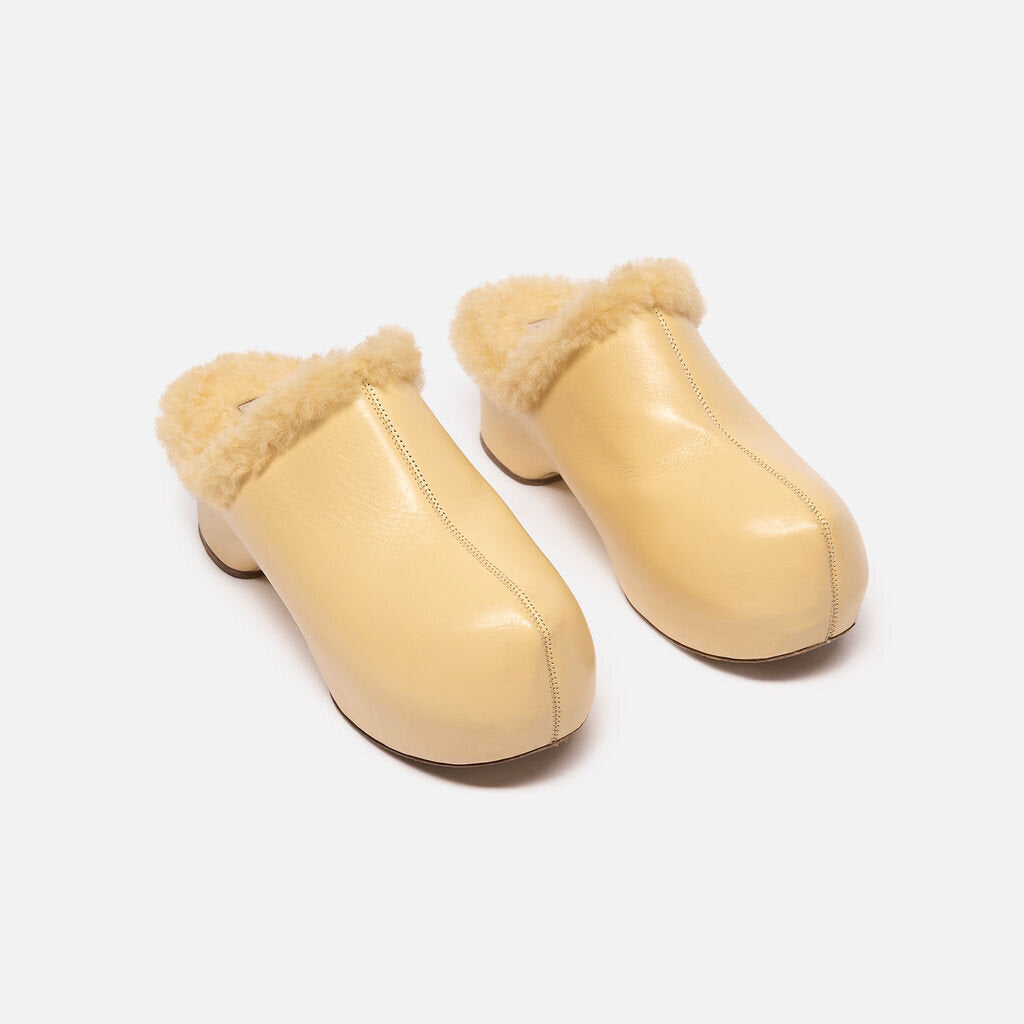 Jil Sander Butter Yellow Shearling Clogs