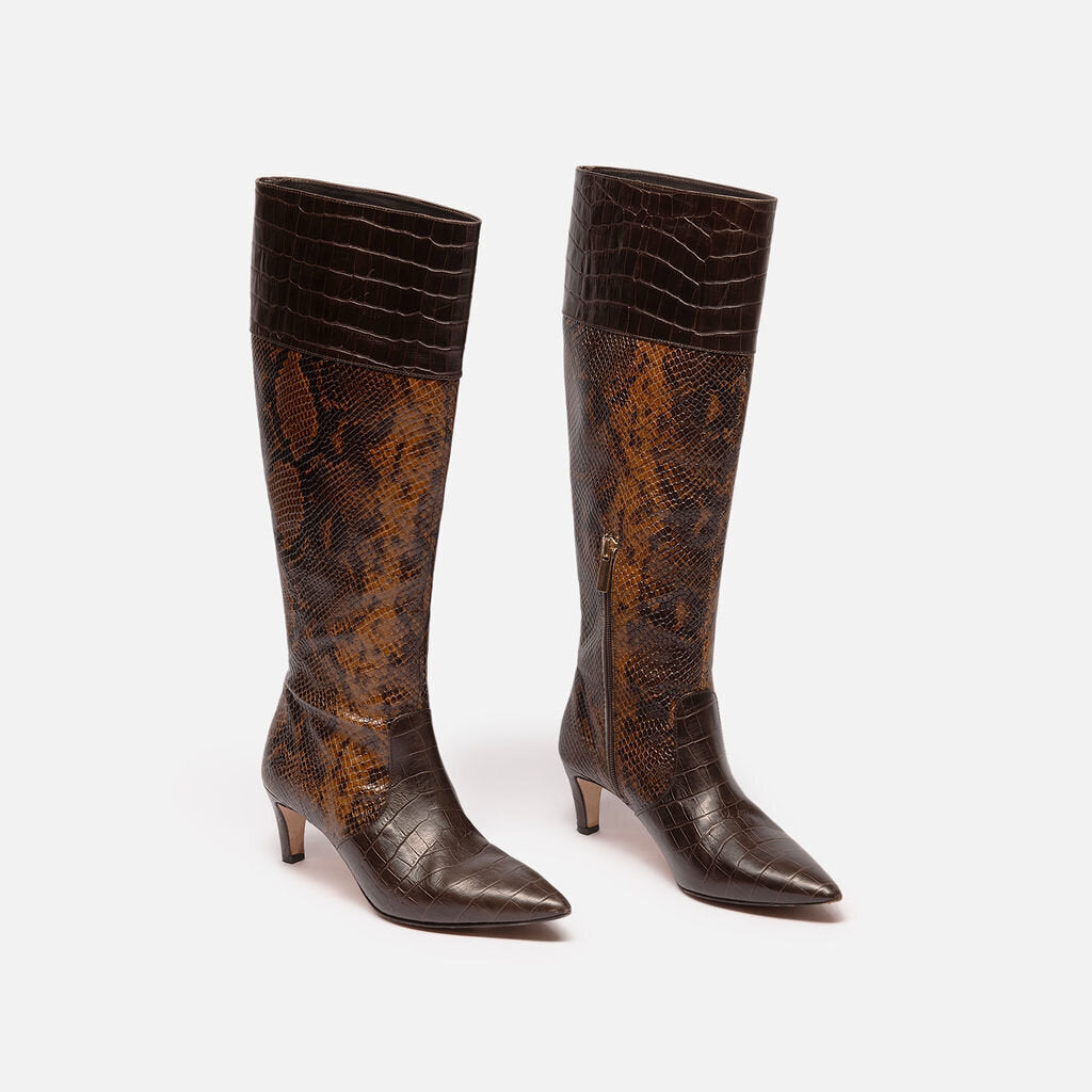 Ramy Brooke Brown Snake Embossed Boots