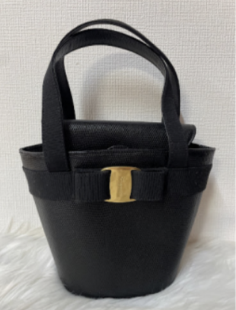 Black Leather Bow Bucket Top Handle Bag