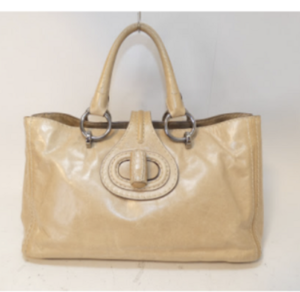 Cream Leather Turnlock Tote