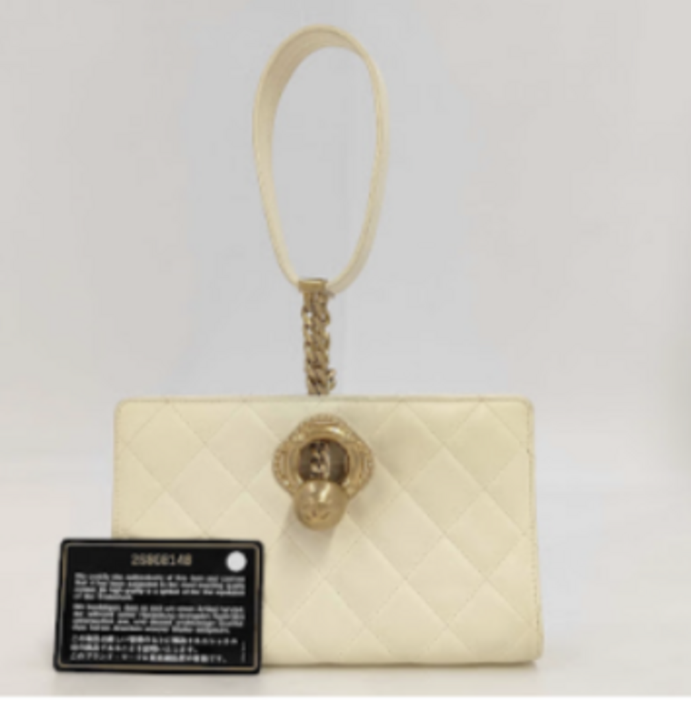 White Quilted Chain Wristlet Bag