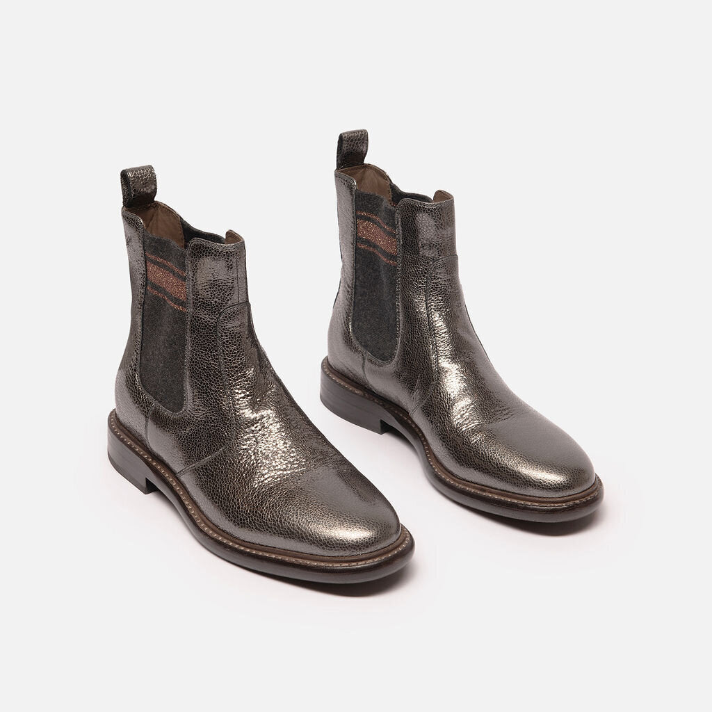 Brunello Metallic Ankle Leather Boot
