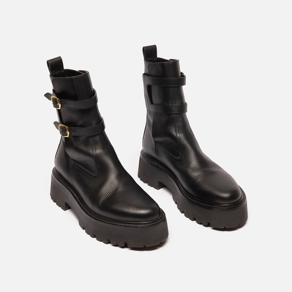 Celine Black Leather Lug Sole Boot