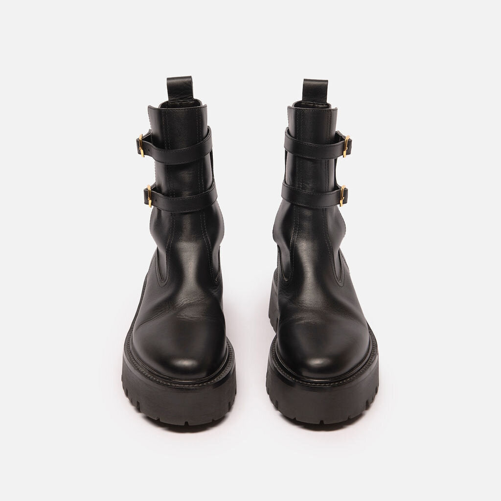Celine Black Leather Lug Sole Boot