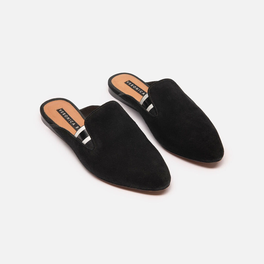 Veronica Beard Black Suede Pointy Mules