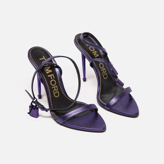 Purple Metallic Leather Heeled Sandals