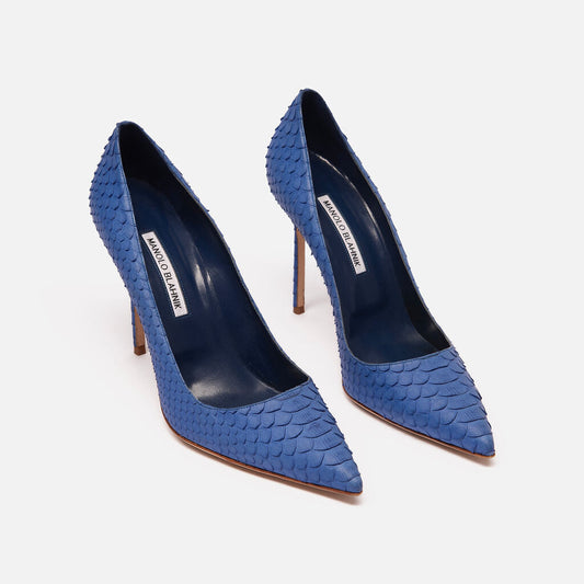 Manolo Blahnik Blue Embossed Pumps