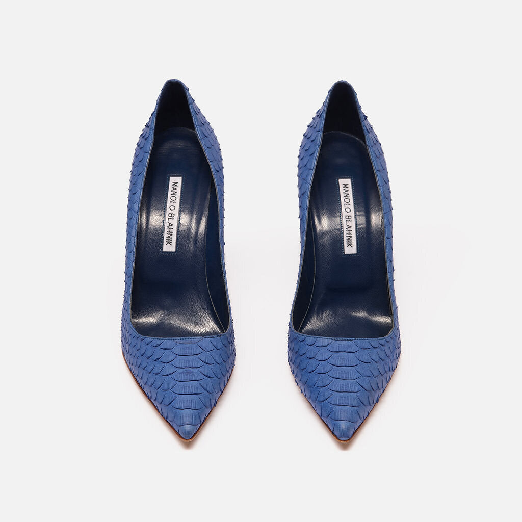 Manolo Blahnik Blue Embossed Pumps