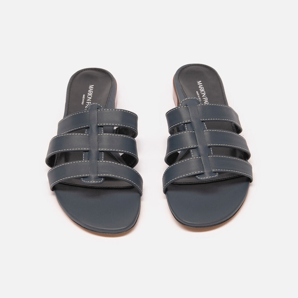 Marion Parke Navy Leather Slide Sandals